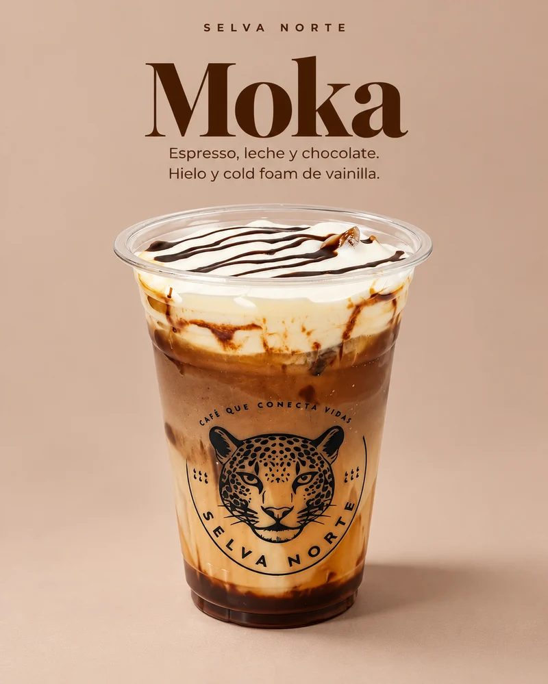 Moka: espresso, leche y chocolate con hielo y cold foam de vainilla